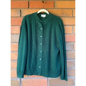Vintage Needle Point Cardigan USA Cottage College Point | Green | Size‎ XL